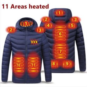 Men 9 Areas Heated Jacket USB Winter Outdoor Electric Heating Jackets Warm Sprots Thermal Coat Clothing Heatable Cotton jacket (Color: 11 heated Blue, size: M)