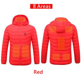 Men 9 Areas Heated Jacket USB Winter Outdoor Electric Heating Jackets Warm Sprots Thermal Coat Clothing Heatable Cotton jacket (Color: 8 Areas heated Red, size: XXXL)