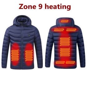 Men 9 Areas Heated Jacket USB Winter Outdoor Electric Heating Jackets Warm Sprots Thermal Coat Clothing Heatable Cotton jacket (Color: 9 Areas heated Blue, size: XXL)