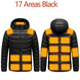 Men 9 Areas Heated Jacket USB Winter Outdoor Electric Heating Jackets Warm Sprots Thermal Coat Clothing Heatable Cotton jacket (Color: 17 heated Black, size: XXXL)